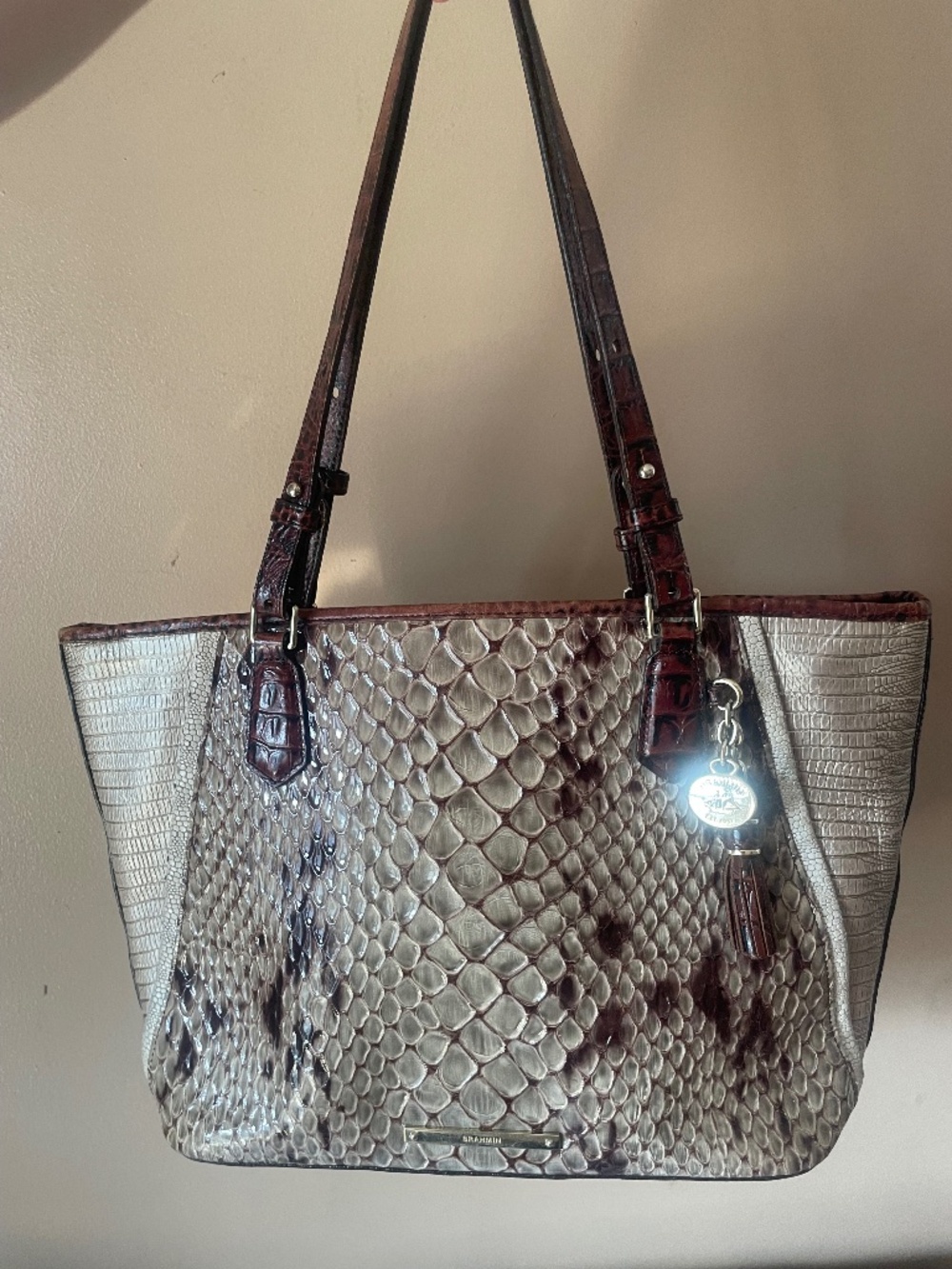Brahmin Medium Asher Tote Bronze Silver Croc Snake Leather